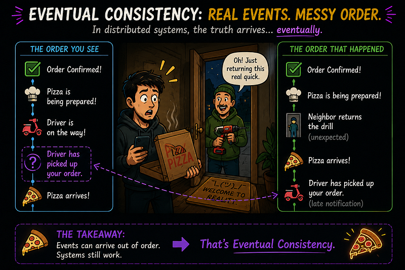 Eventual Consistency Explained With Pizza, Traffic Jams, and One Very Confused Postman