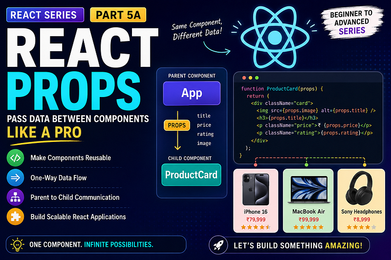 Part 5A โ React Props Explained: Pass Data Between Components Like a Pro
