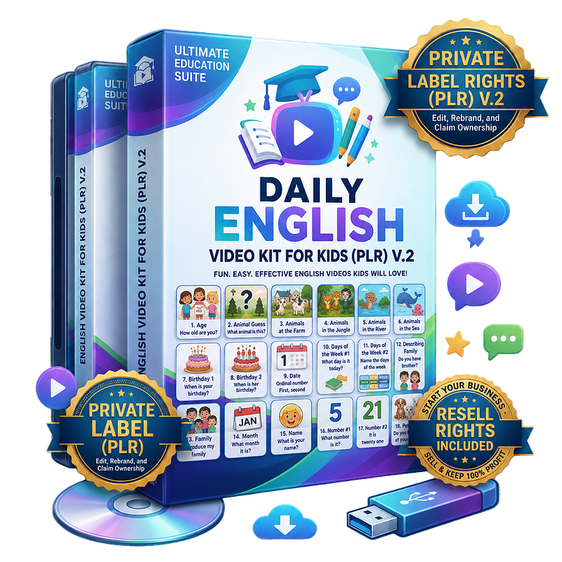 Daily English Video Kit - 18 Kindergarten Learning Videos with PLR