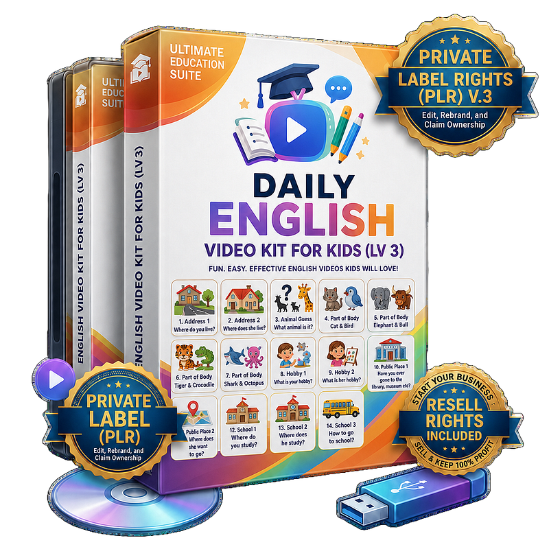 Daily English Video Kit Level 3 - Animated Learning Videos with PLR