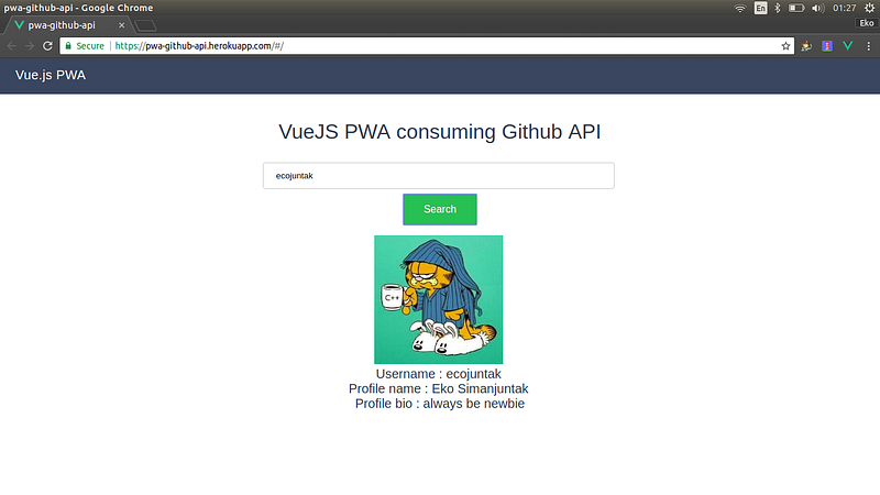 Github api example. PWA+Google.